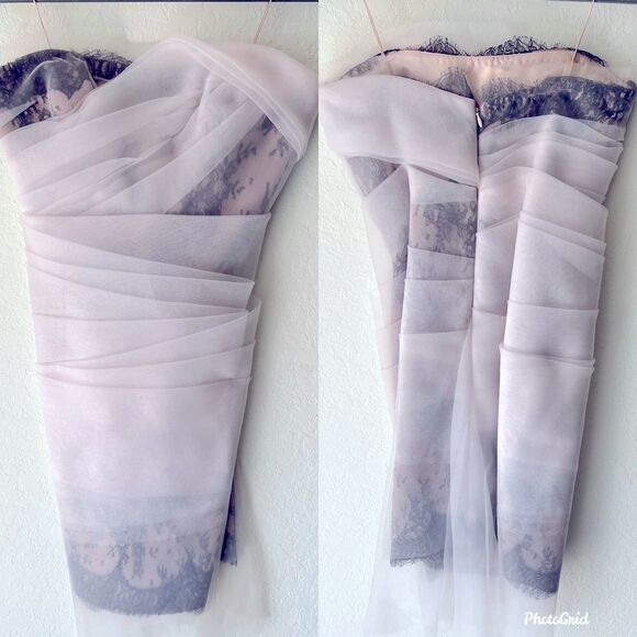 Marchesa Silk Lace Strapless Dress Pale Pink 6 - Picture 5 of 7